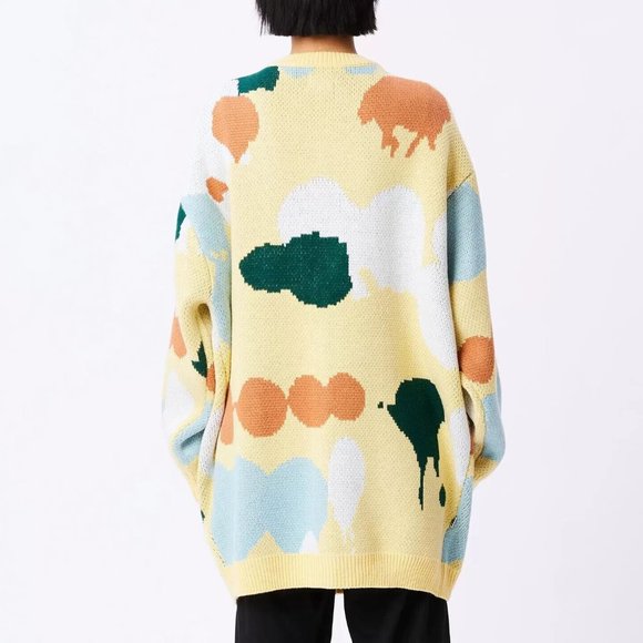 Obey Cardigan Sweater "Splatter" Butter - Picture 3 of 5